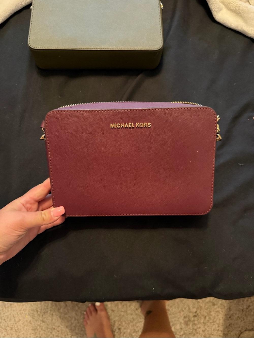 Michael Kors Saffiano Crossbody in Deep Plum with Gold Hardware